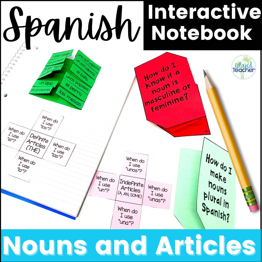 Spanish Nouns Definite and Indefinite Articles Interactive Notebook Activities