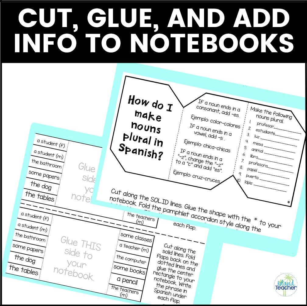 Spanish Nouns Definite and Indefinite Articles Interactive Notebook Activities