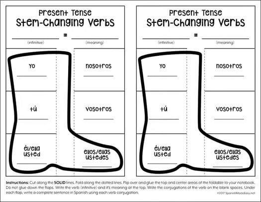 Spanish Stem Changing Verbs Interactive Notebook Activity