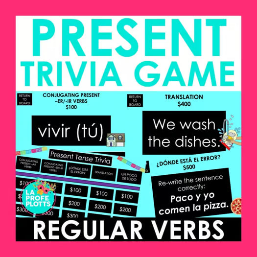 Spanish Regular Present Verbs Game Trivia Game Digital Spanish Review Game