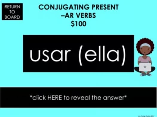 Spanish Regular Present Verbs Game Trivia Game Digital Spanish Review Game