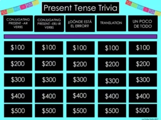 Spanish Regular Present Verbs Game Trivia Game Digital Spanish Review Game