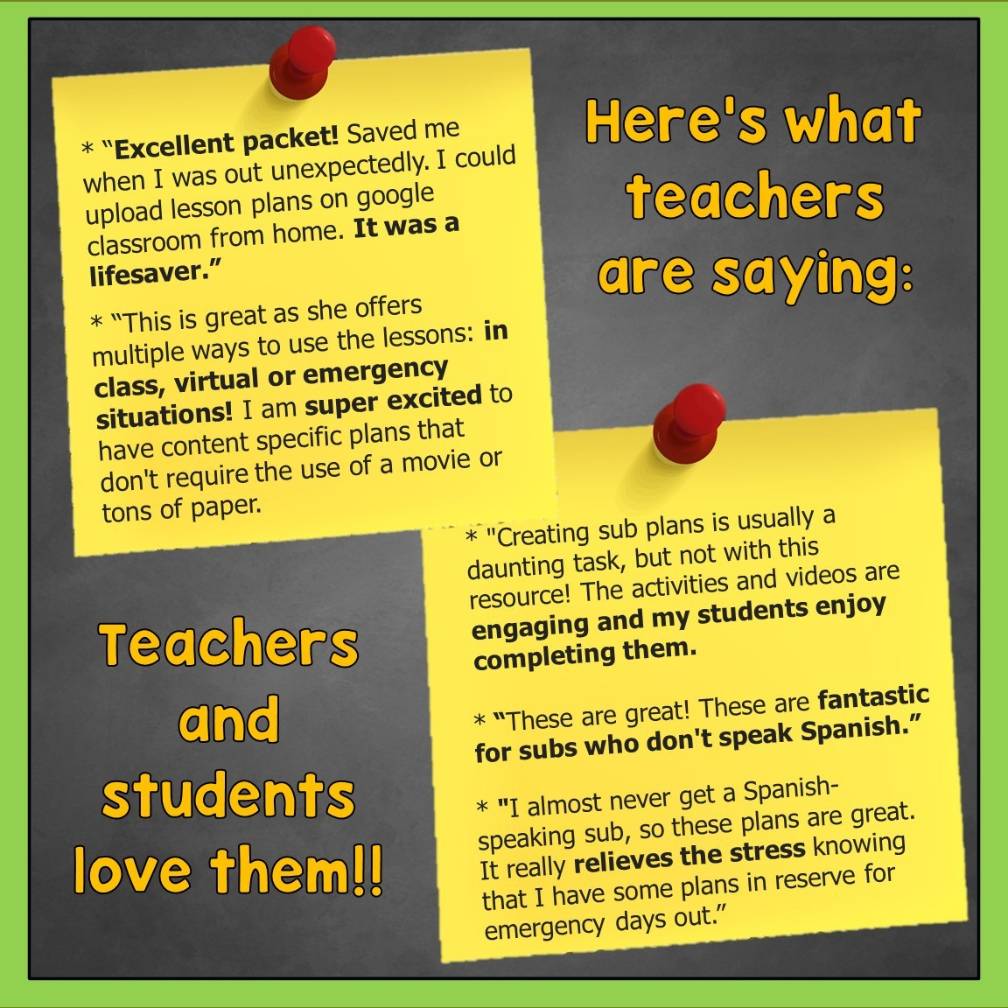 SPANISH SUB PLANS Spanish 1 2 3 Sub Plans Emergency Sub Plans Substitute Plans