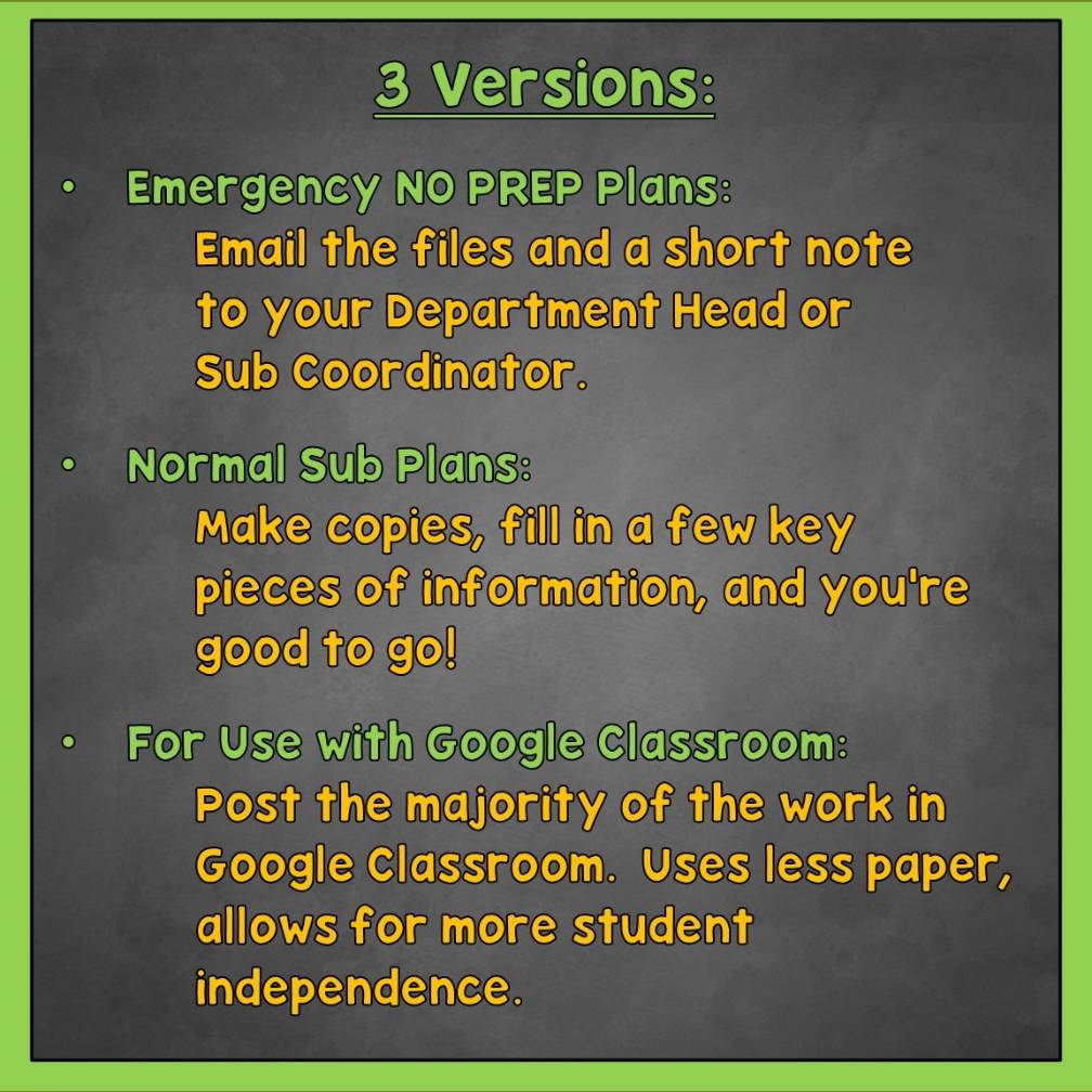 SPANISH SUB PLANS Spanish 1 2 3 Sub Plans Emergency Sub Plans Substitute Plans