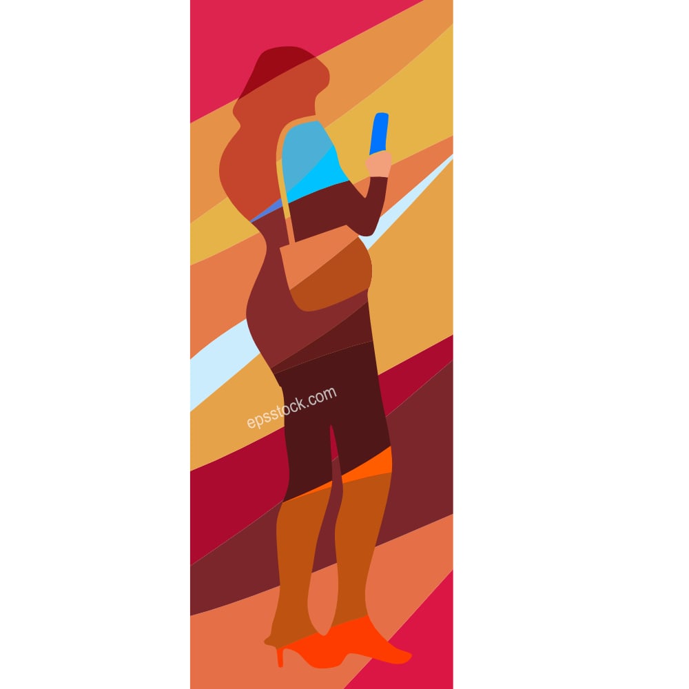 woman with phone, flat color illustration