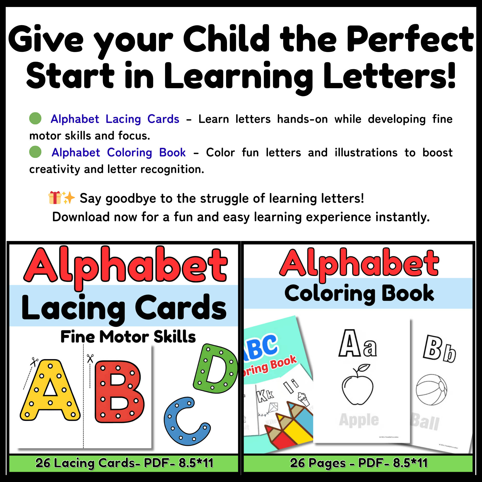 Alphabet Lacing Cards & ABC Coloring Book - Payhip