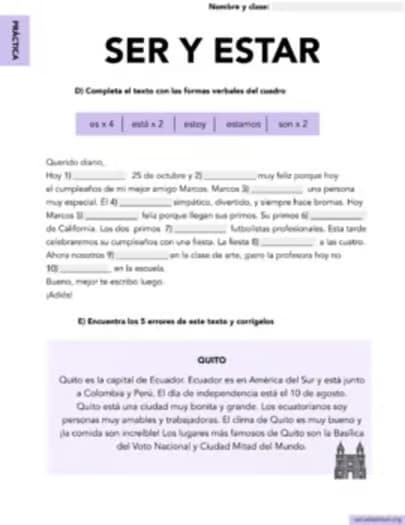 Ser y Estar ( Present ) - Worksheets Infographic and Chart - Spanish 1 and 2