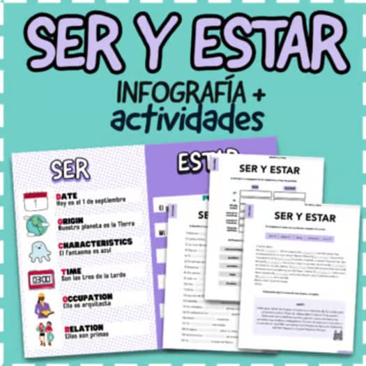 Ser y Estar ( Present ) - Worksheets Infographic and Chart - Spanish 1 and 2