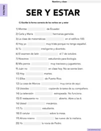 Ser y Estar ( Present ) - Worksheets Infographic and Chart - Spanish 1 and 2