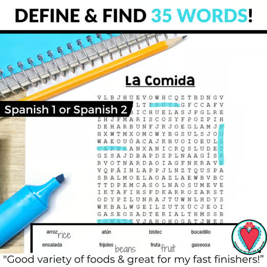 Spanish Food Vocabulary Worksheet Spanish Word Search Activity Sub Lesson Plans
