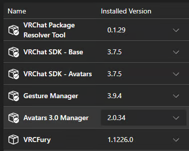 PREFERRED SDK AND VRC FURY VERSIONS