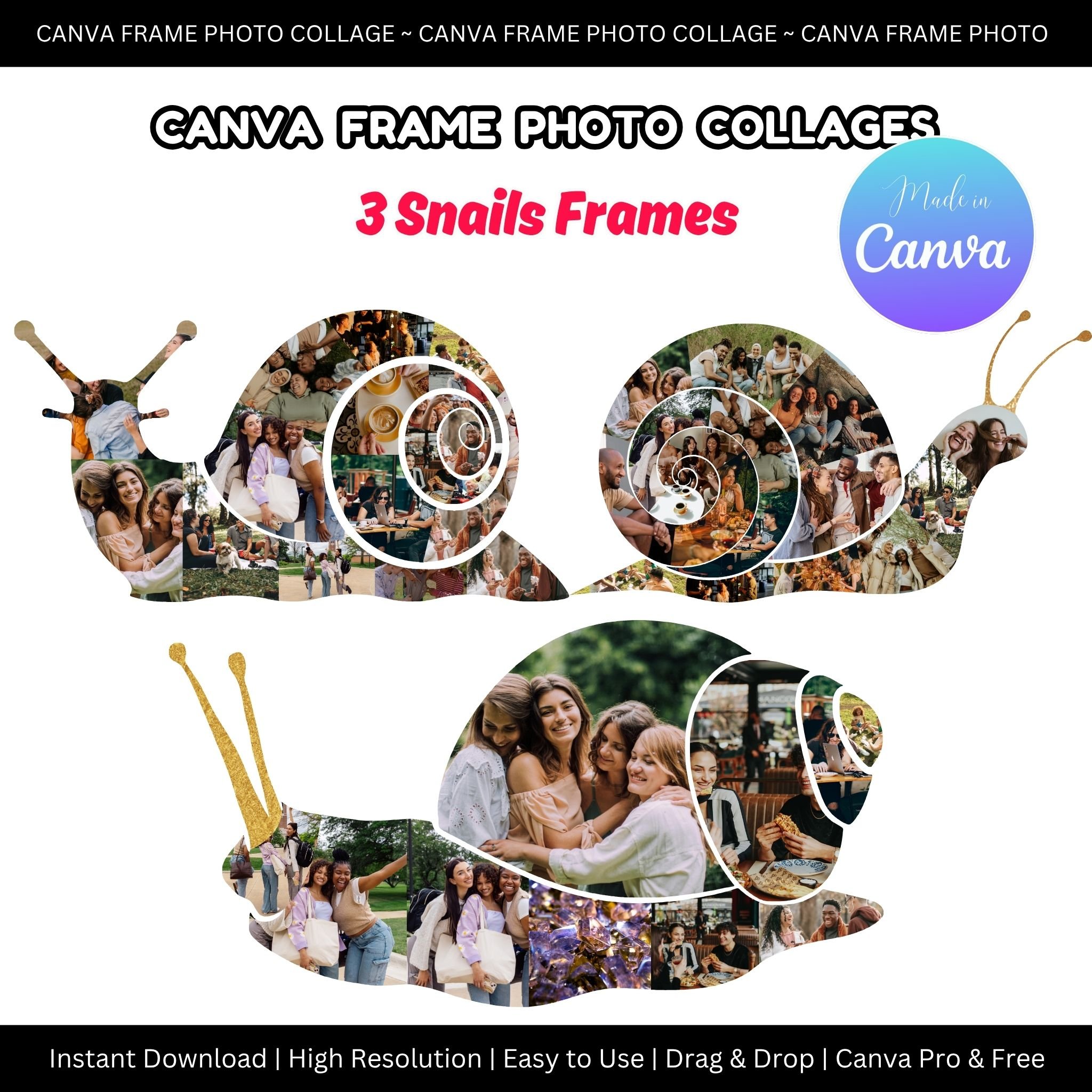 Canva Frame Photo Collage - 3 Snails Frames - Payhip