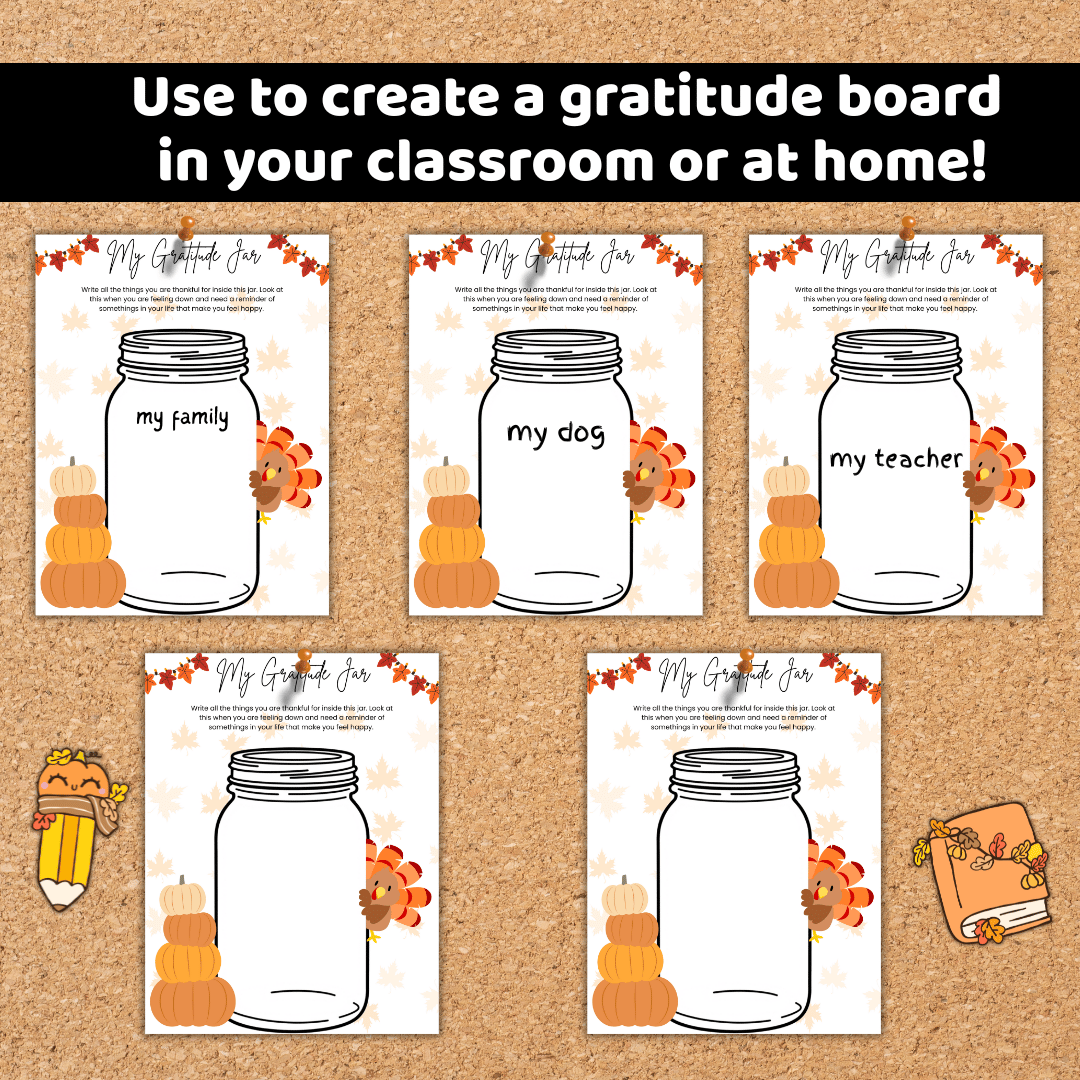 Fall-themed thankfulness jar worksheet for students to reflect on what makes them happy.