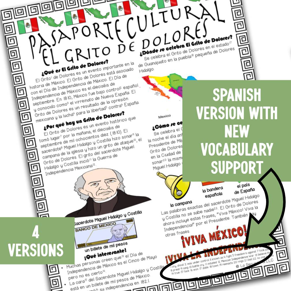 Spanish Mexican Independence Day Reading Activities El Grito de Dolores