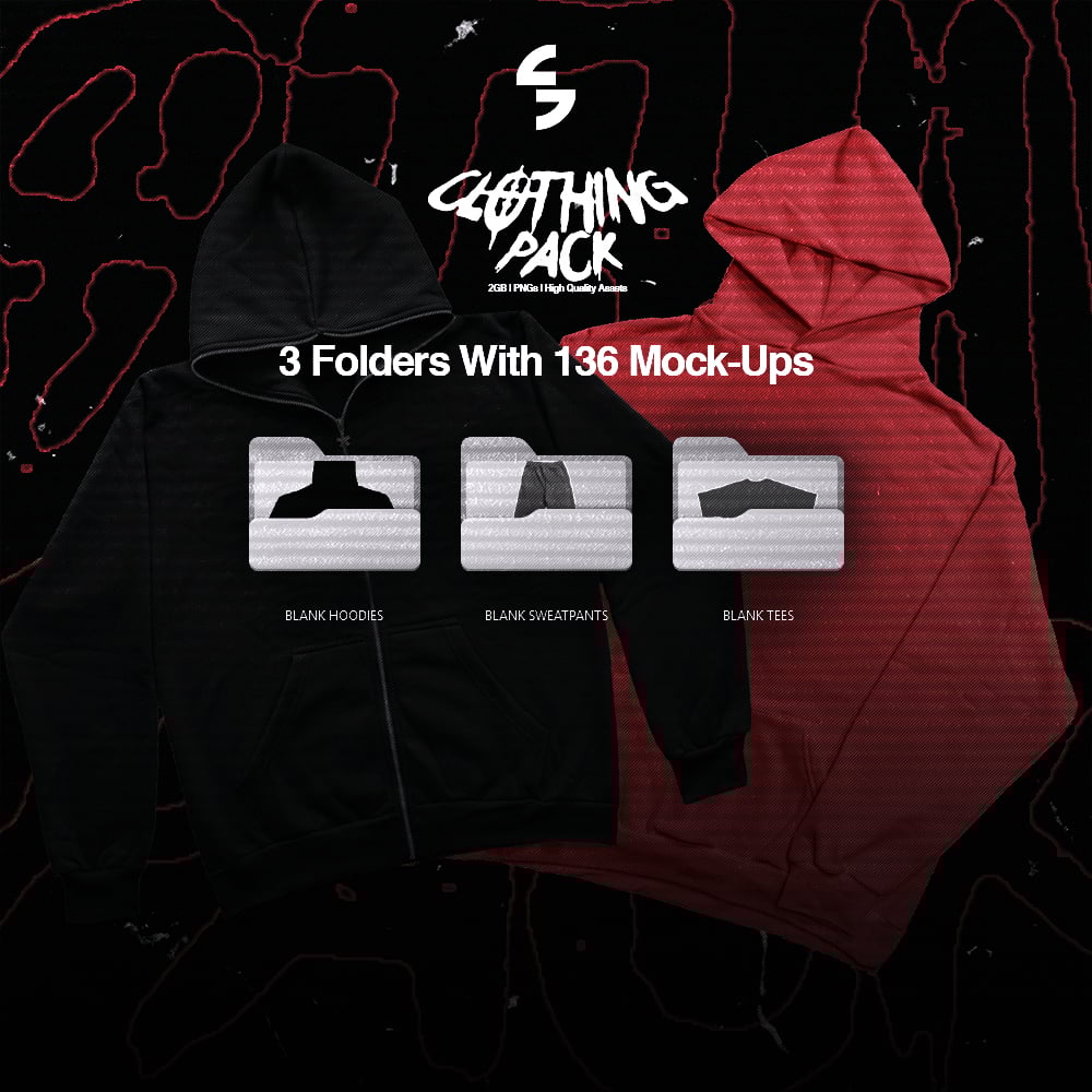 Close-up of hoodie mock-up graphic from the pack showing texture and design detail