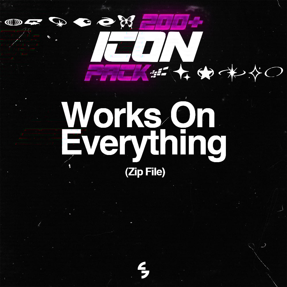 Mock-up showing icons integrated into a Y2K-inspired graphic or poster