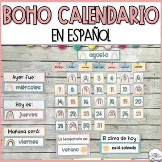 Boho Classroom Calendar in Spanish | Boho Calendario en Español