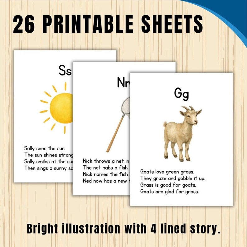 Alphabet A-Z Story Sheets – Early Reader Literacy & Preschool Printables