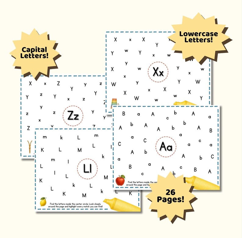 Alphabet Find & Highlight Printables | A–Z Letter Recognition Worksheets | Preschool Literacy Activity | Homeschool Learning Game