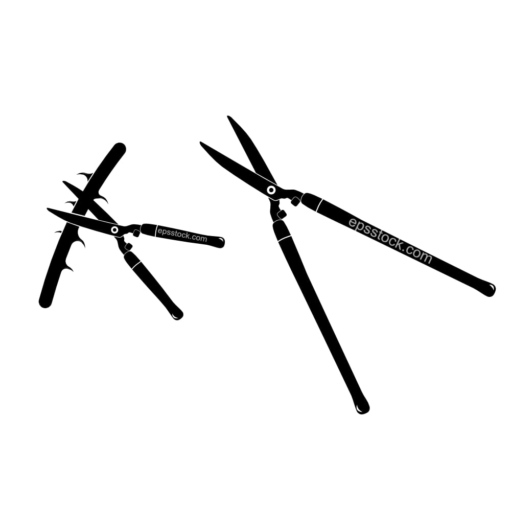 Large pruning shears cutting plant