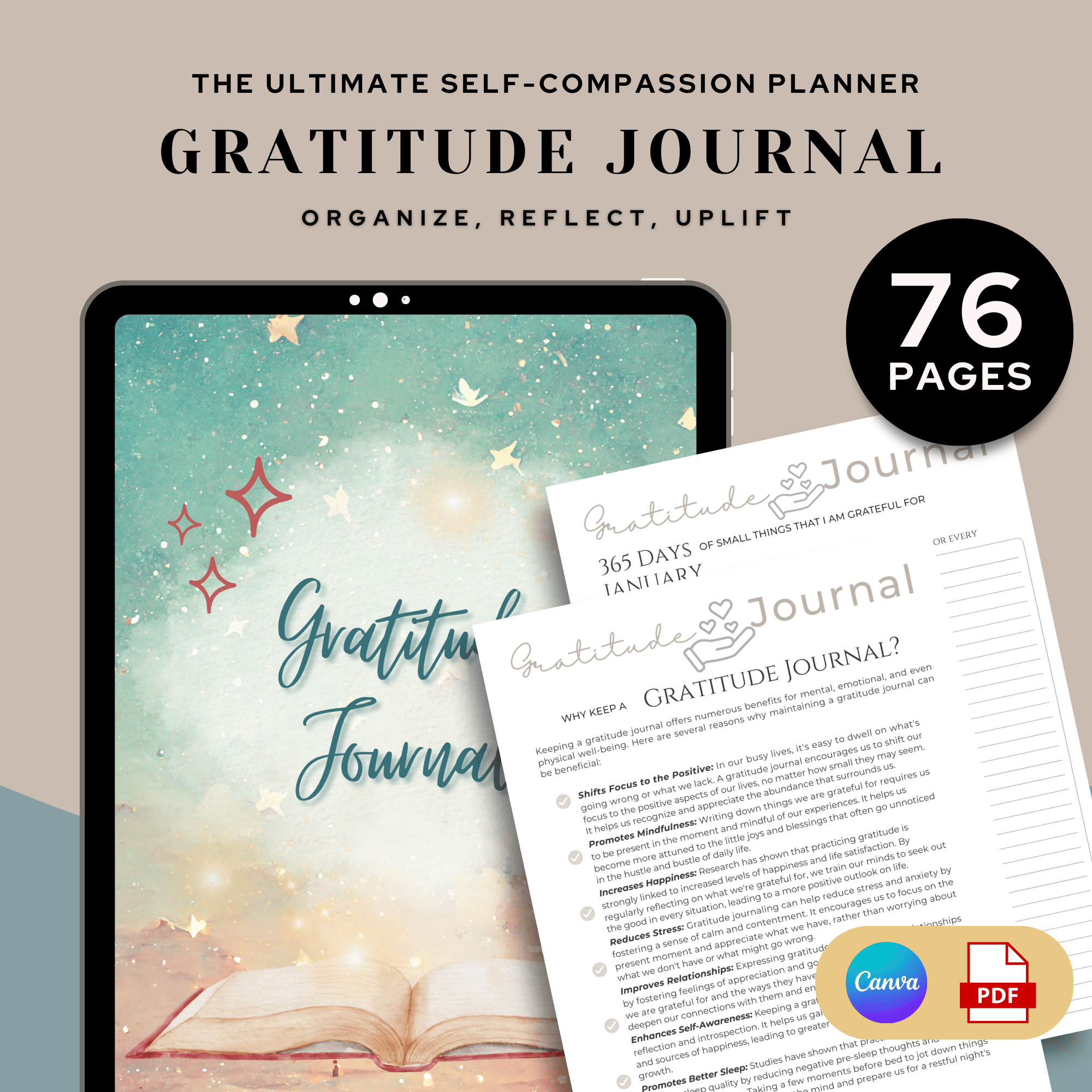 Gratitude Journal for Self-Reflection | 76 Pages Digital and Printable ...