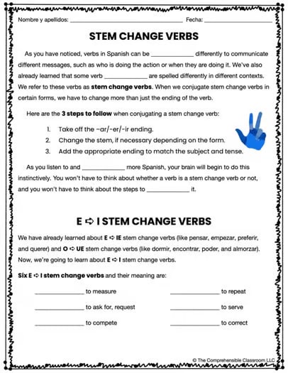 Stem change e-i verbs with reading: Spanish Grammar in Context