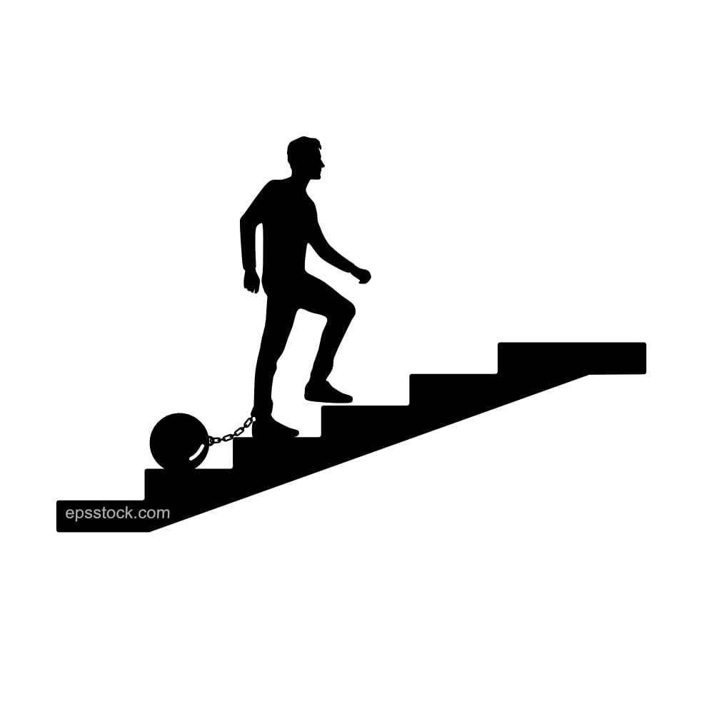 man with weight metal ball on shackles