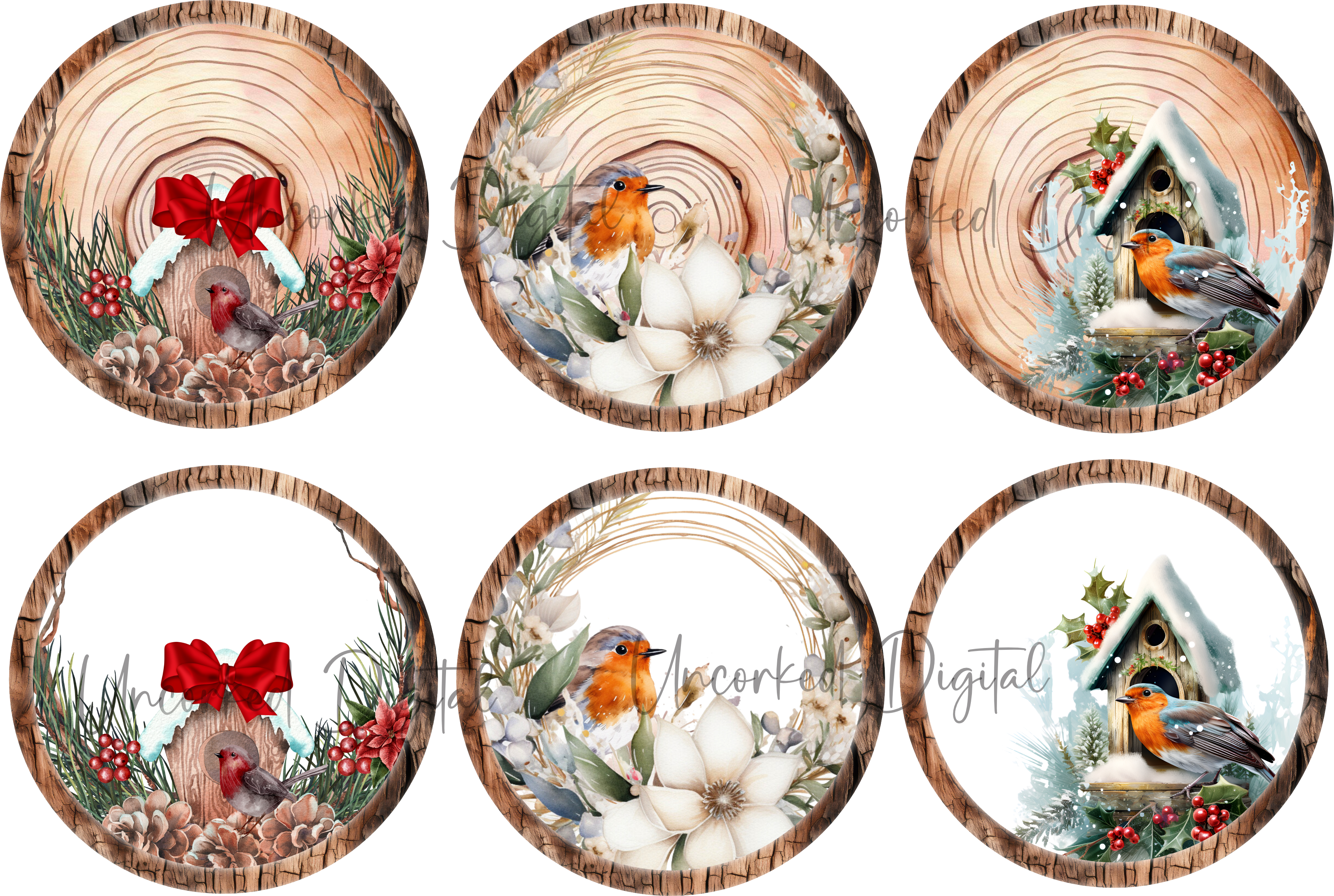 Resizable round winter robin log slice x 12 - Payhip