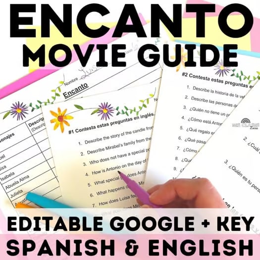 Editable Encanto Movie Guide Questions English & Spanish Emergency Sub Plans