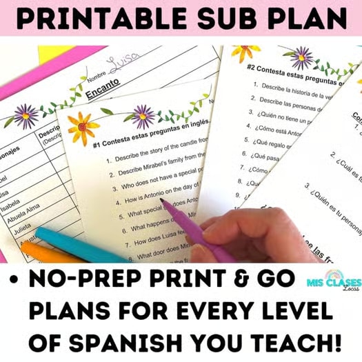 Editable Encanto Movie Guide Questions English & Spanish Emergency Sub Plans