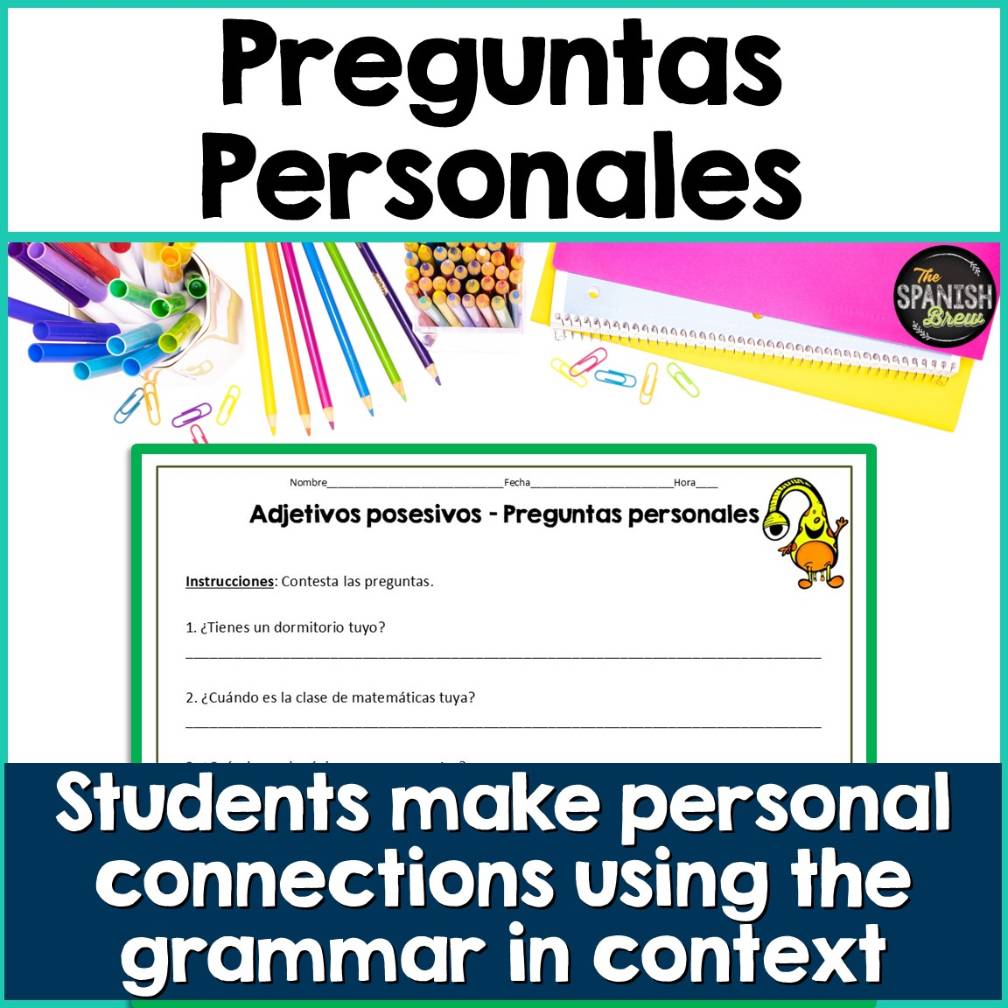 Spanish possessive adjectives worksheets using a Natural approach - Zero Prep