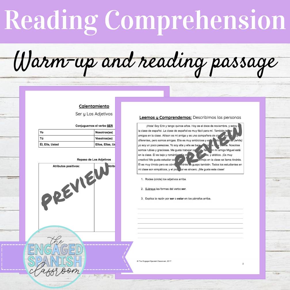 Editable Spanish Ser and Adjectives Reading and Activities | Subject Pronouns