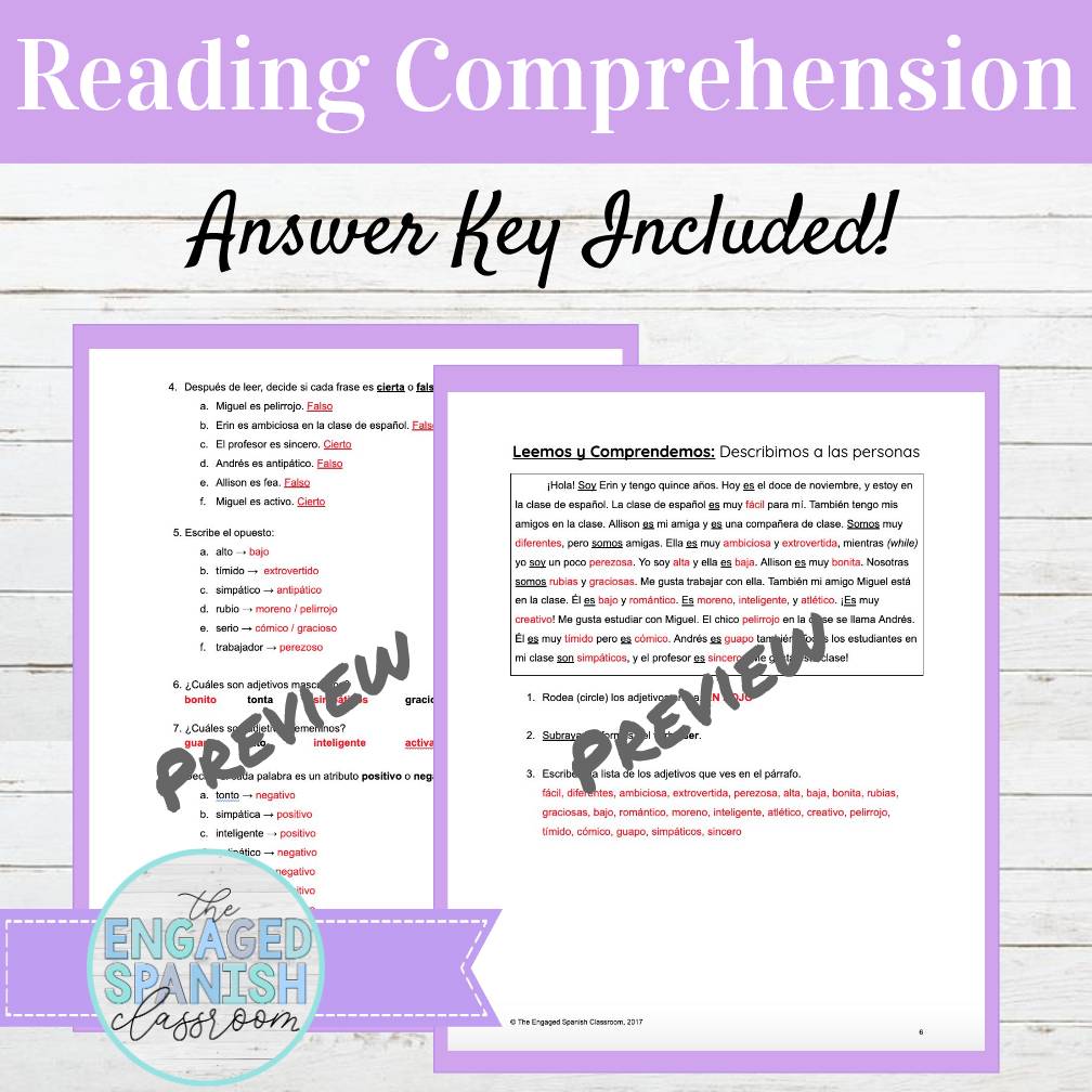 Editable Spanish Ser and Adjectives Reading and Activities | Subject Pronouns