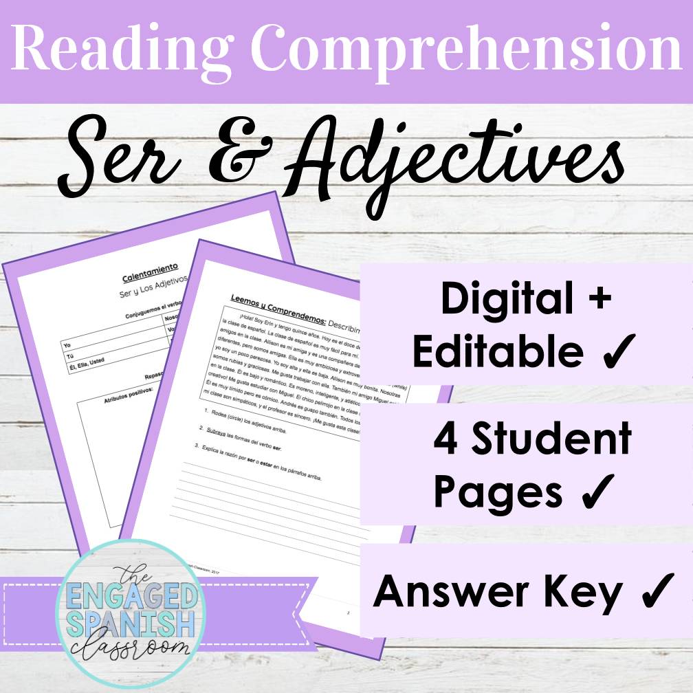 Editable Spanish Ser and Adjectives Reading and Activities | Subject Pronouns