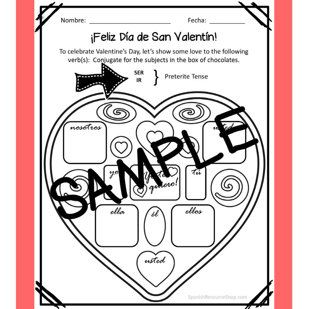 Spanish Valentine's Day Conjugation Hearts_Editable for Any Tense