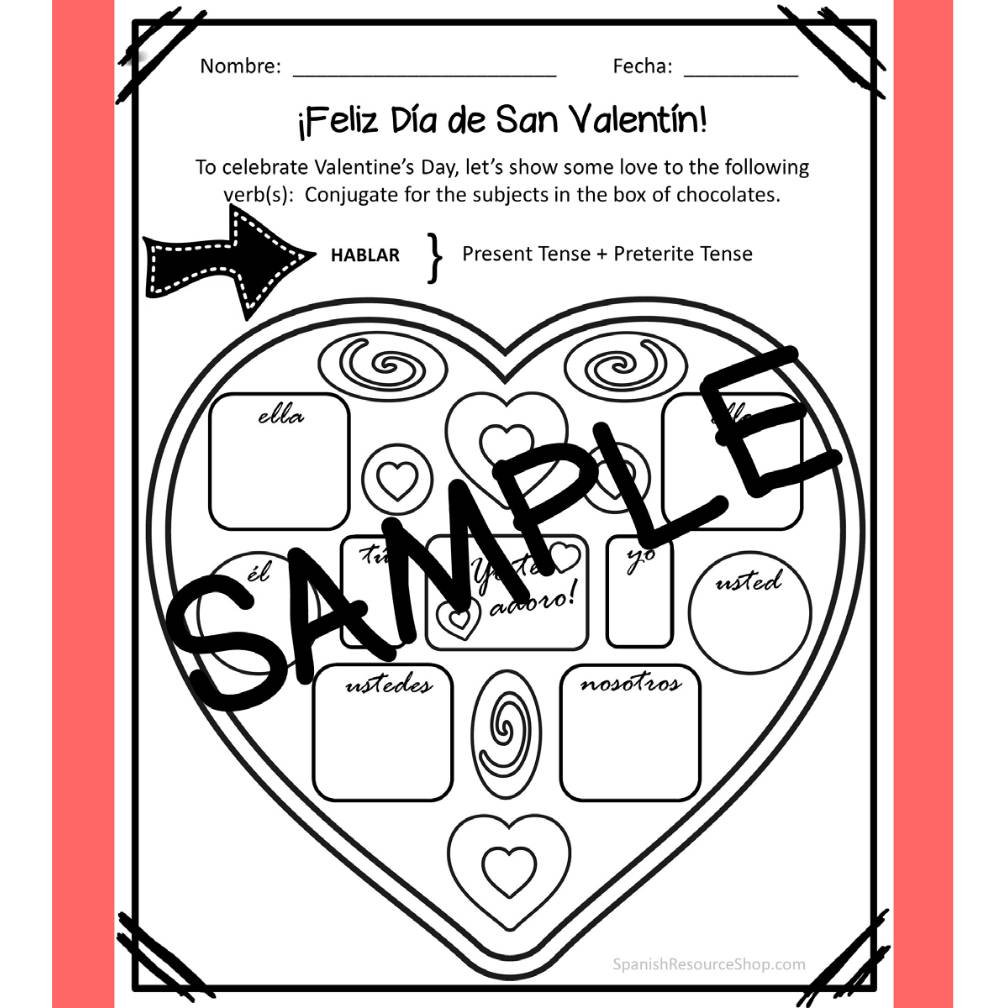Spanish Valentine's Day Conjugation Hearts_Editable for Any Tense