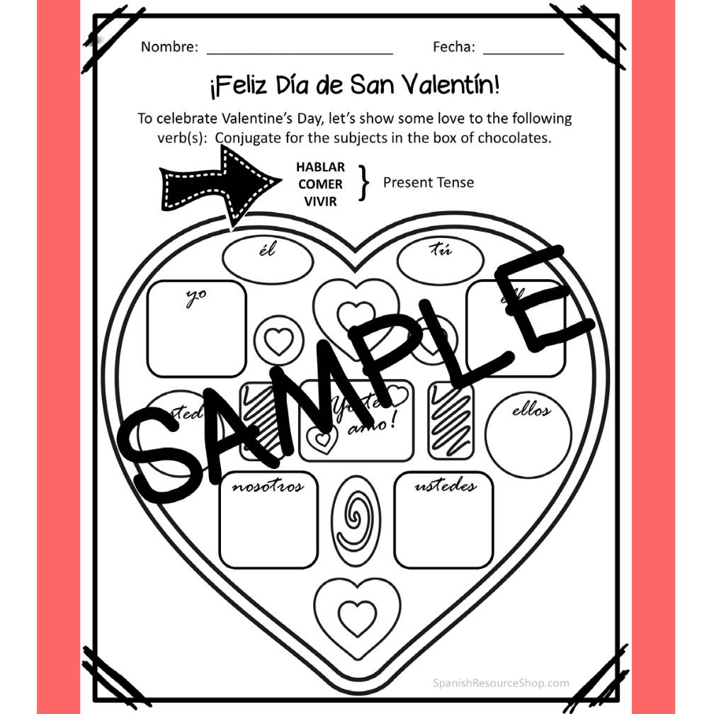 Spanish Valentine's Day Conjugation Hearts_Editable for Any Tense