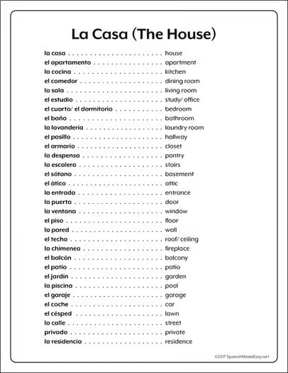 La Casa (The House) Spanish Vocabulary Activities