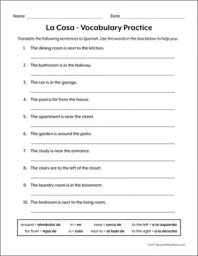 La Casa (The House) Spanish Vocabulary Activities