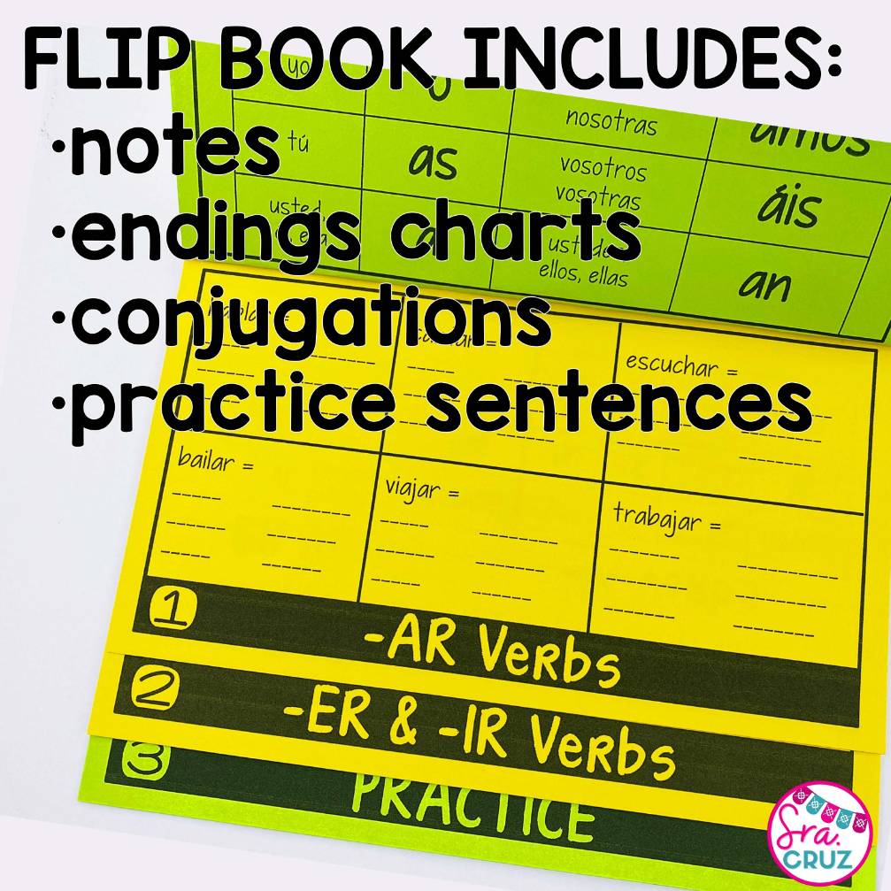 Spanish Regular AR ER IR Present Tense Flip Book with DIGITAL for Google Slides