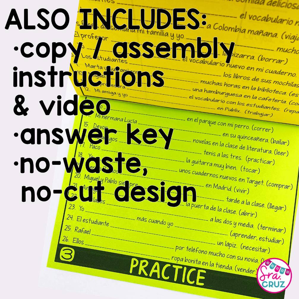 Spanish Regular AR ER IR Present Tense Flip Book with DIGITAL for Google Slides