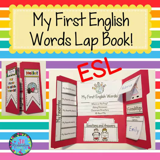 ESL Back to School Activities Lapbook My First English Words