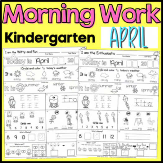 April Kindergarten Morning Work Math and ELA PDF and Digital