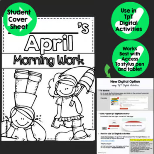 April Kindergarten Morning Work Math and ELA PDF and Digital