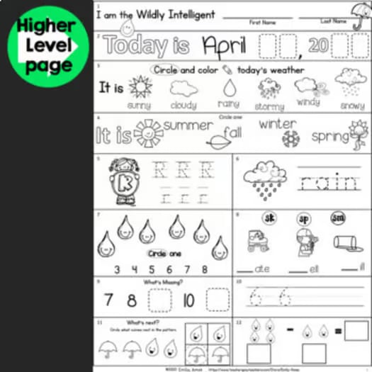 April Kindergarten Morning Work Math and ELA PDF and Digital