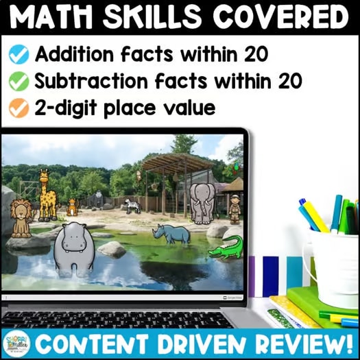 Addition & Subtraction within 20 & Place Value Math Game Digital Zoo Escape Room