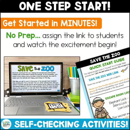 Addition & Subtraction within 20 & Place Value Math Game Digital Zoo Escape Room