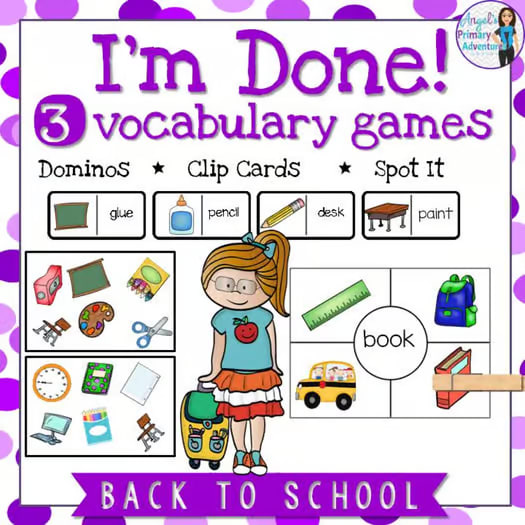 Back To School Vocabulary Games for Early Finishers