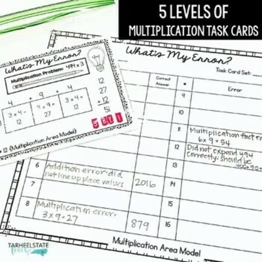 Area Model Multiplication Error Analysis Multi Digit Multiplication Task Cards