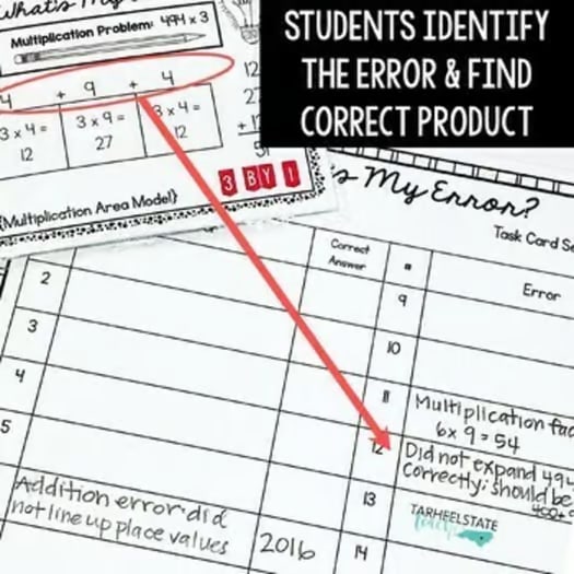 Area Model Multiplication Error Analysis Multi Digit Multiplication Task Cards